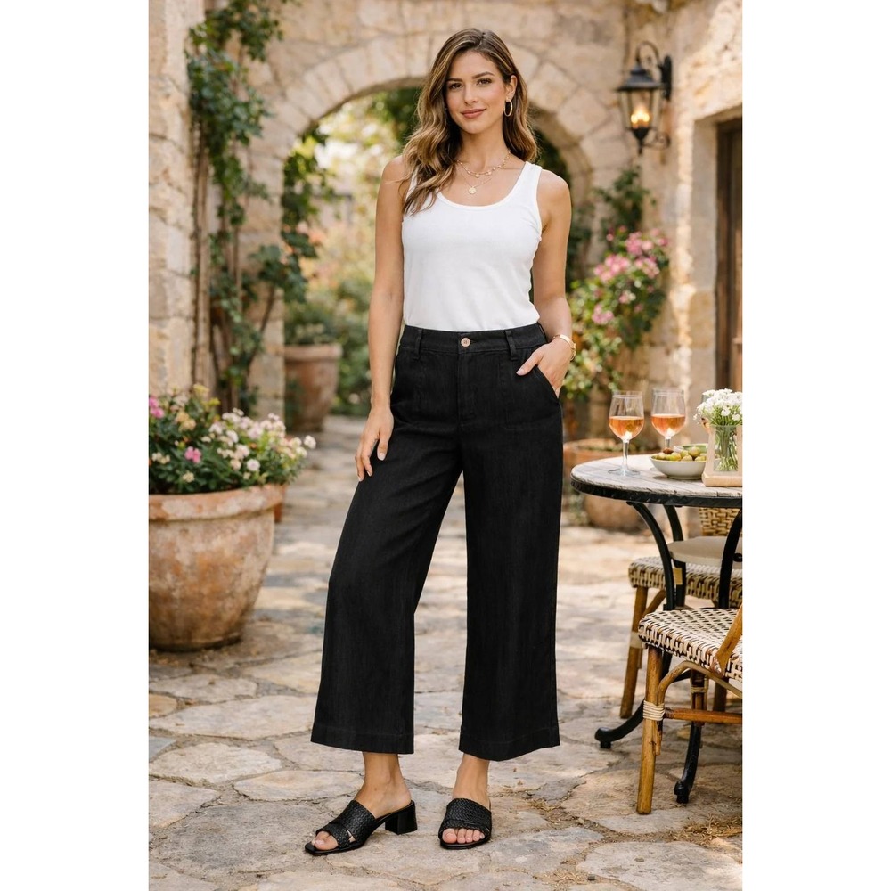 KUT from the Kloth Topaz Wide Leg Pants Womens 4 Black Linen Blend KB44801